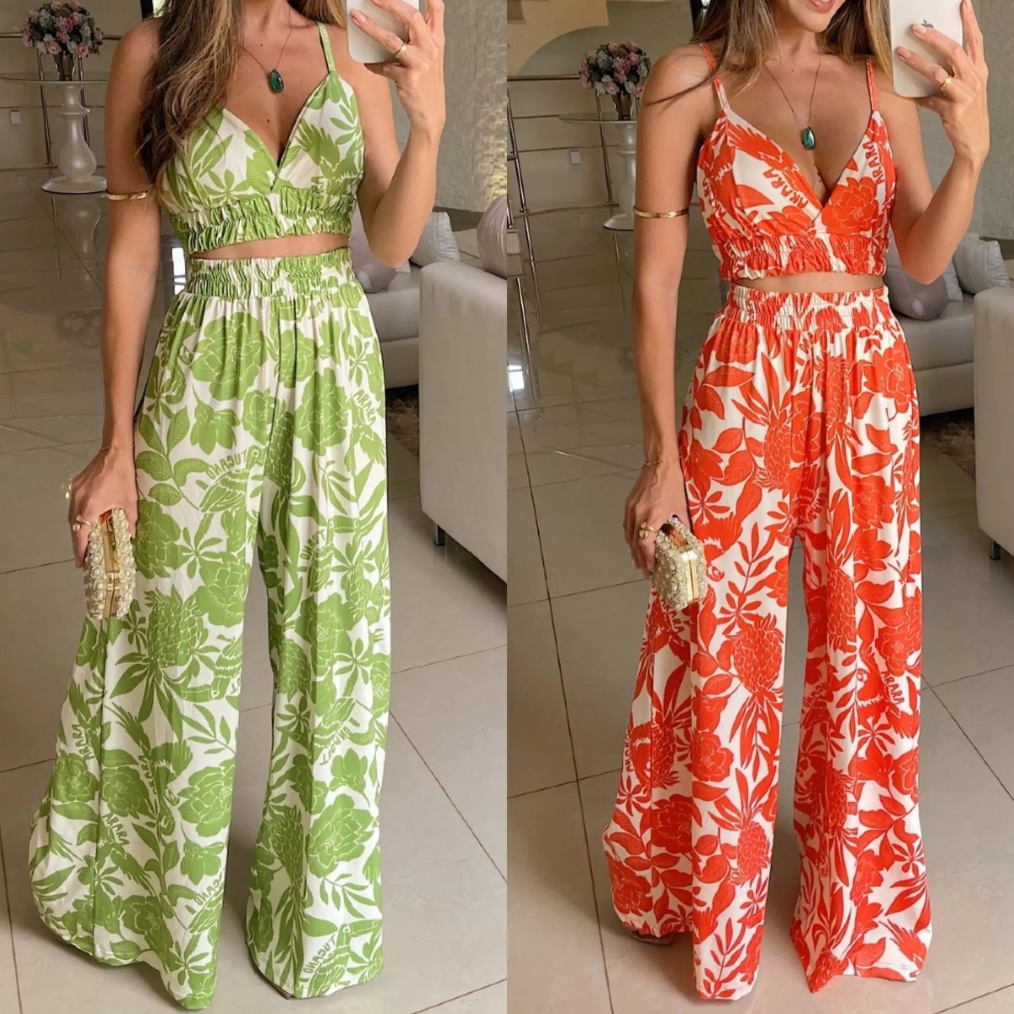 2023 Summer Sexy Printed Cami Bra and Pants Set