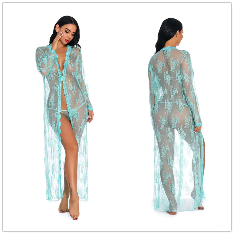 Amazon Homewear Sexy Sheer Long Sleeve Lace Dress