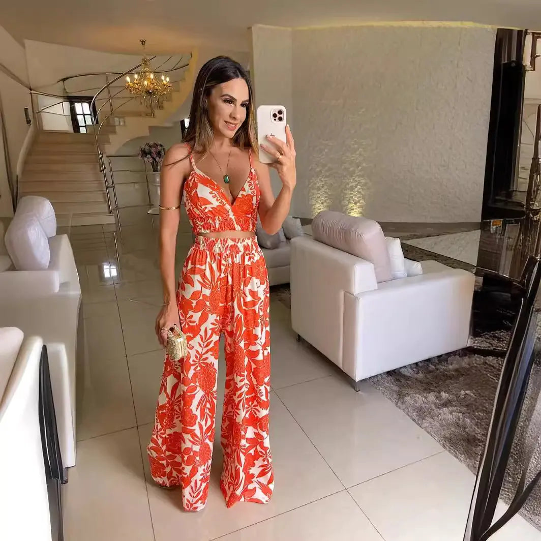 2023 Summer Sexy Printed Cami Bra and Pants Set