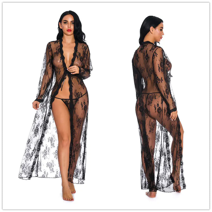 Amazon Homewear Sexy Sheer Long Sleeve Lace Dress