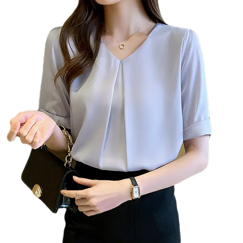 New French Style Women's V-Neck Short Sleeve T-Shirt