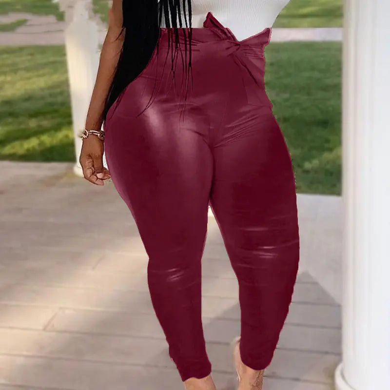 Casual Solid Color Leather Pants for Autumn and Winter