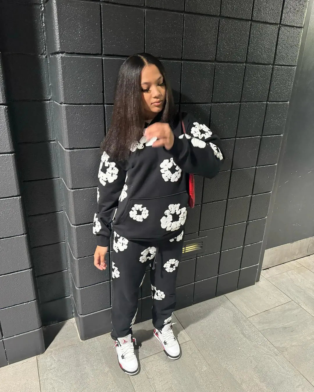 XS0021 2023 Fall Winter Floral Sweatshirt Set