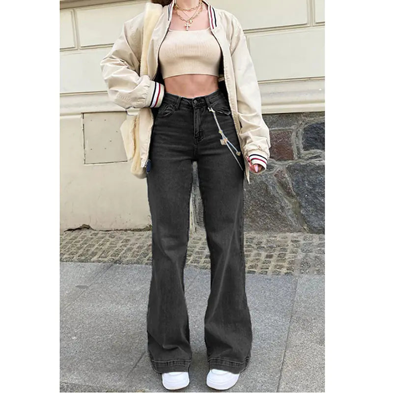 Trendy Slim Fit Wide Leg Ladies Jeans