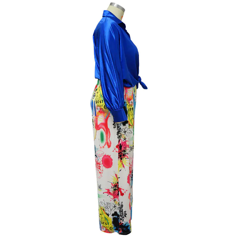 Autumn Women's Printed Long Sleeve Shirt & Trousers Set