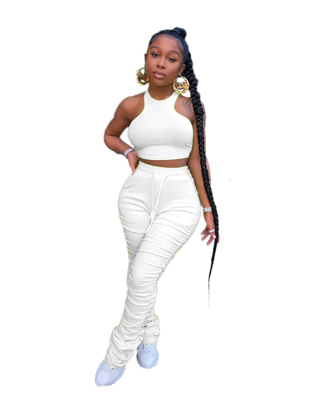 Casual Solid Ruffled Vest and Pants Set for Women
