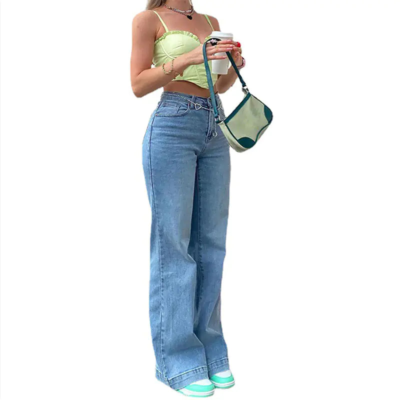 Trendy Slim Fit Wide Leg Ladies Jeans