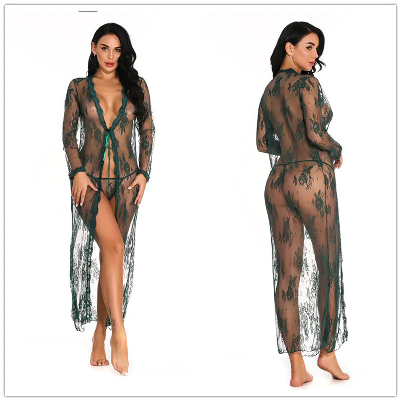 Amazon Homewear Sexy Sheer Long Sleeve Lace Dress