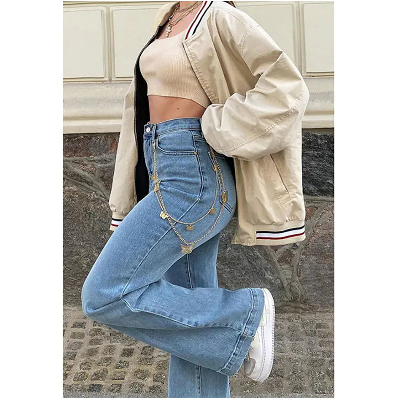 Trendy Slim Fit Wide Leg Ladies Jeans
