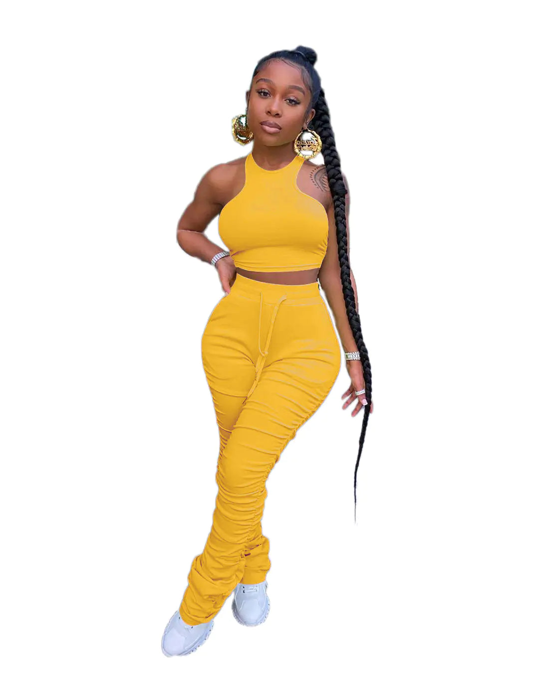 Casual Solid Ruffled Vest and Pants Set for Women