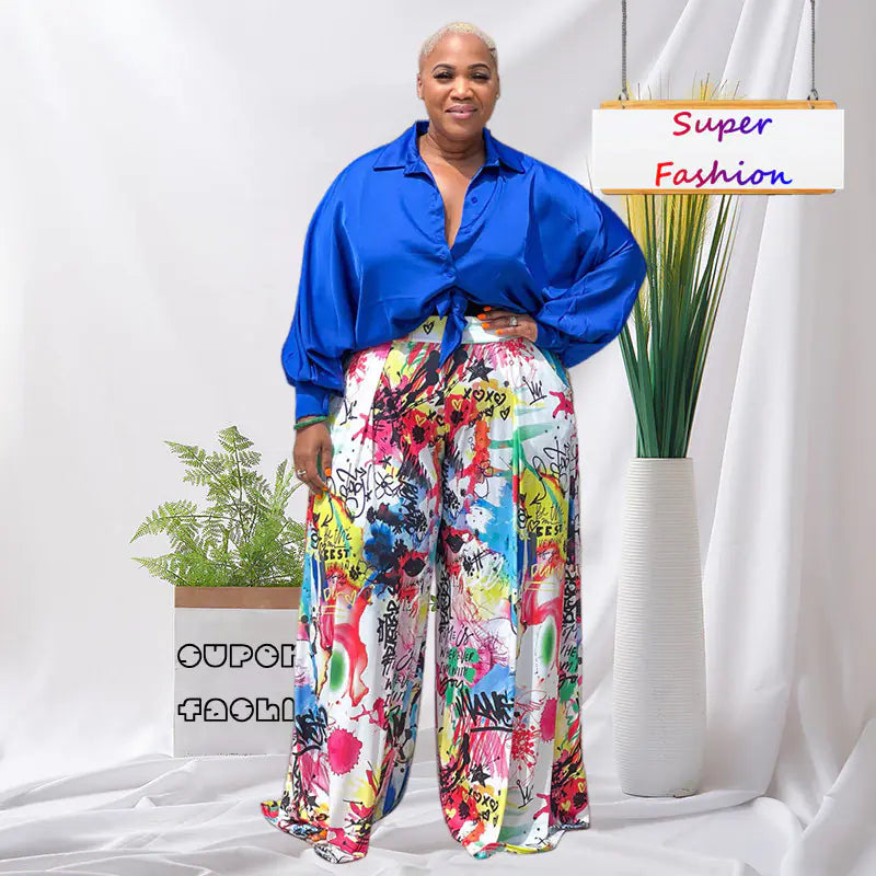 Autumn Women's Printed Long Sleeve Shirt & Trousers Set