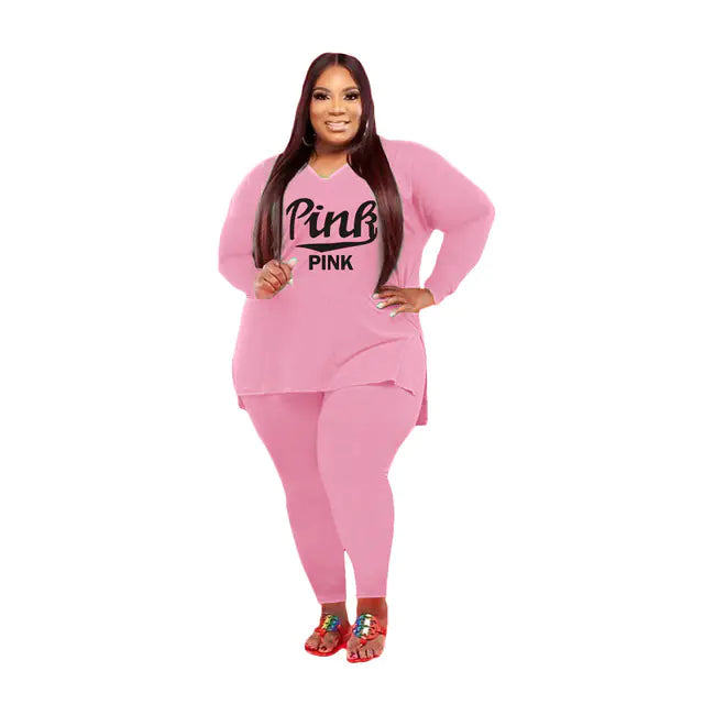 Plus-Size Women's Fashion Color Two-Piece Suit