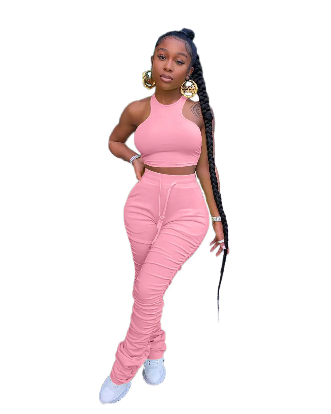 Casual Solid Ruffled Vest and Pants Set for Women