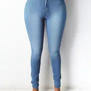 Blue High Waist Skinny Jeans with Casual Slash Pockets
