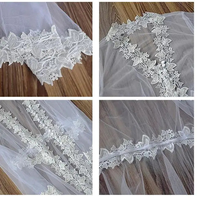 Long Lace Trim Sheer Bride Robe for Women