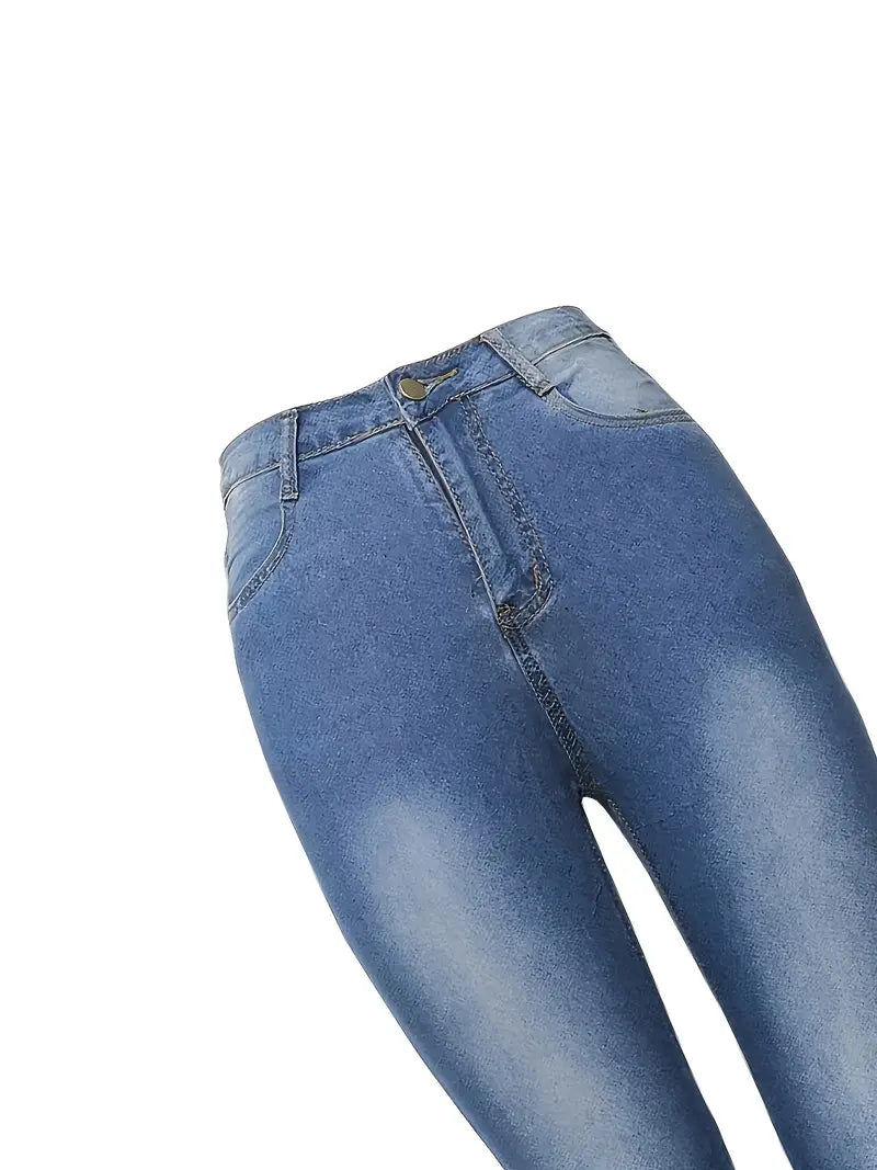 Blue High Waist Skinny Jeans with Casual Slash Pockets