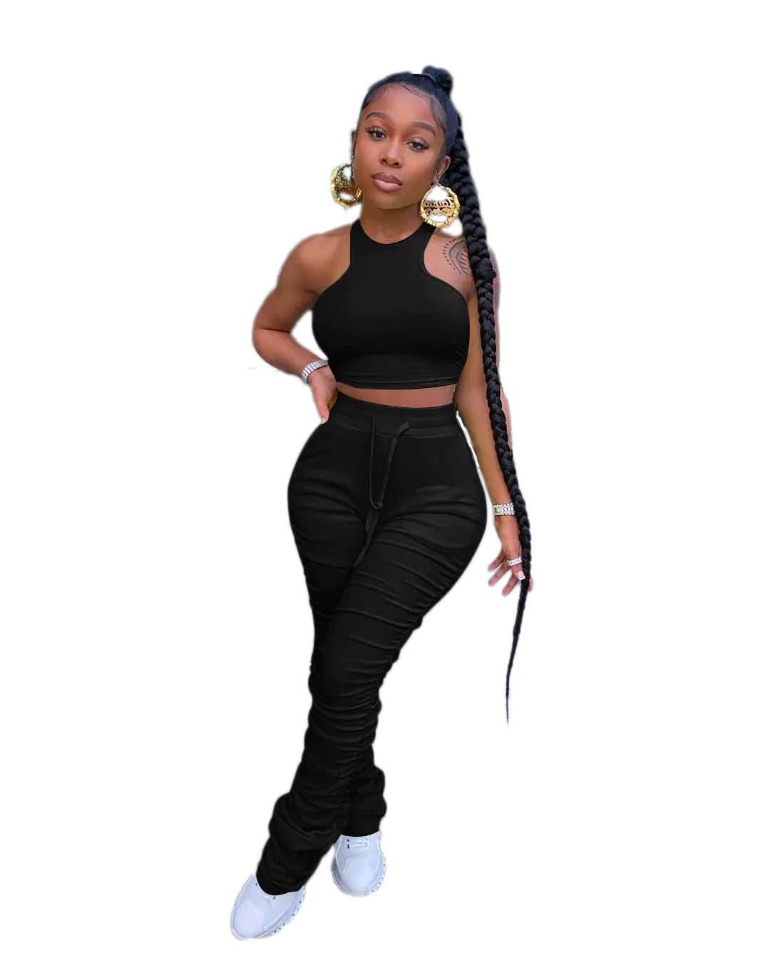 Casual Solid Ruffled Vest and Pants Set for Women