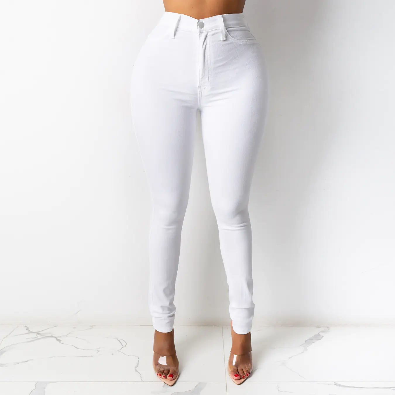 Blue High Waist Skinny Jeans with Casual Slash Pockets