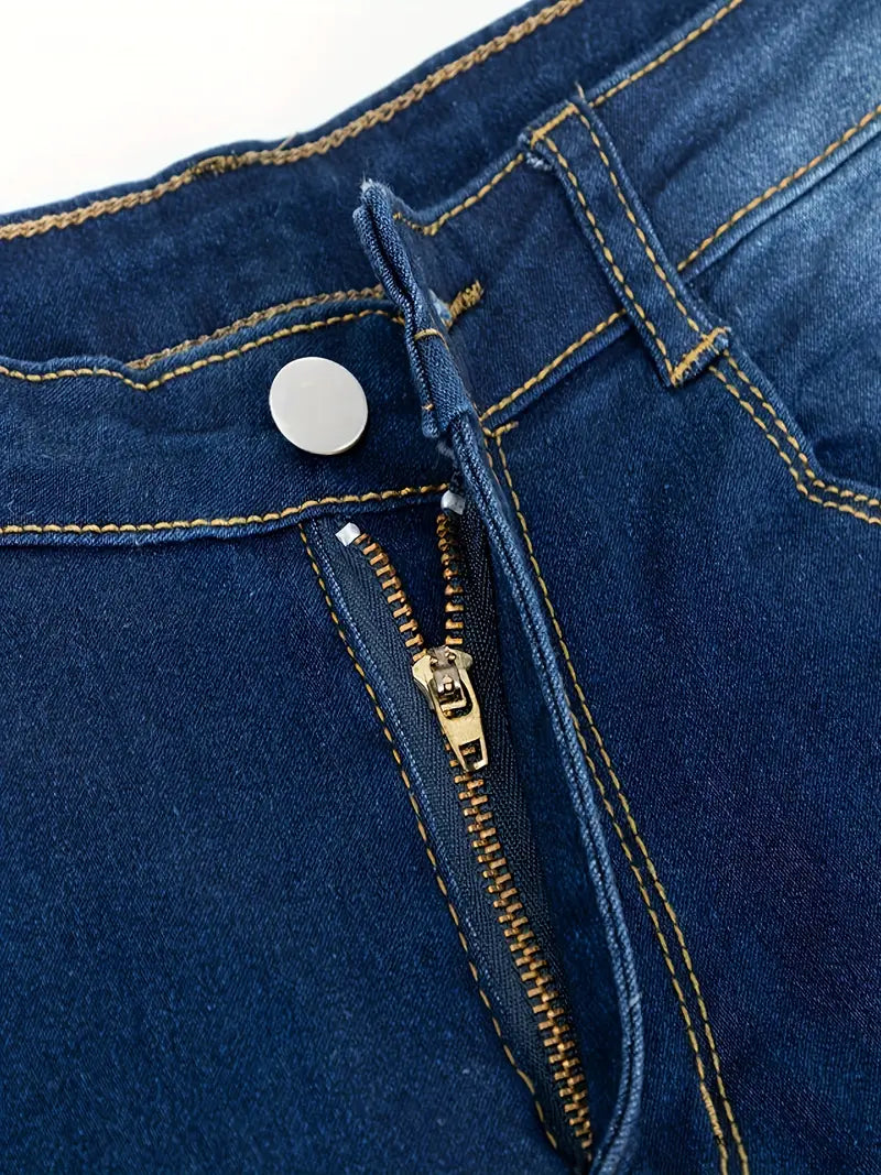 Blue High Waist Skinny Jeans with Casual Slash Pockets