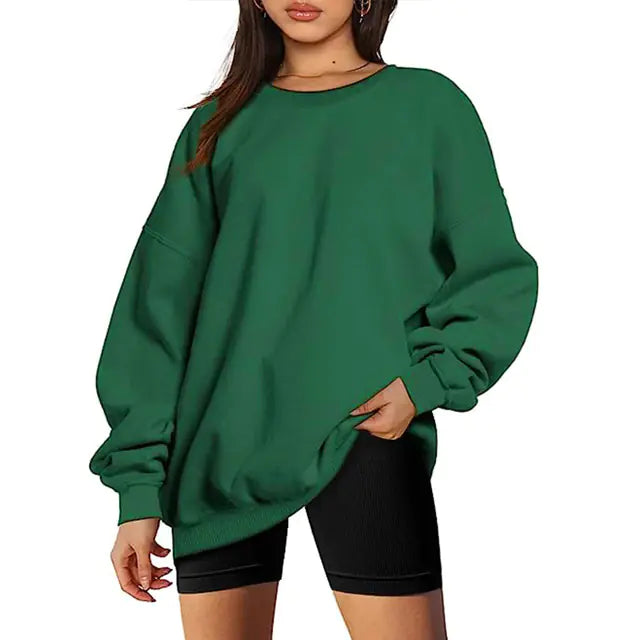 Women's Round Neck Long Sleeve Pullover Sports Hoodie