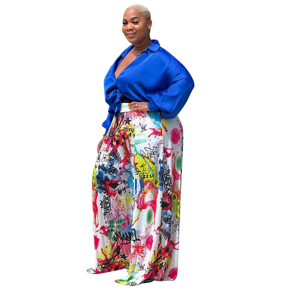 Autumn Women's Printed Long Sleeve Shirt & Trousers Set