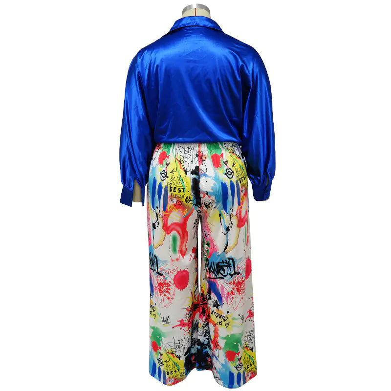 Autumn Women's Printed Long Sleeve Shirt & Trousers Set