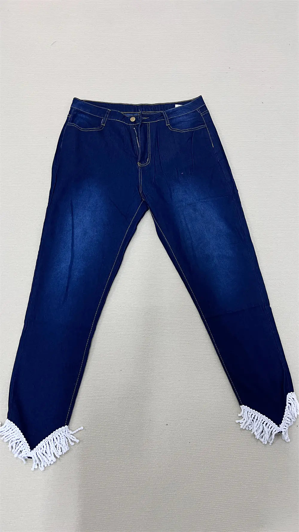 Plus Size High Waist Stretchy Denim Tassel Pants