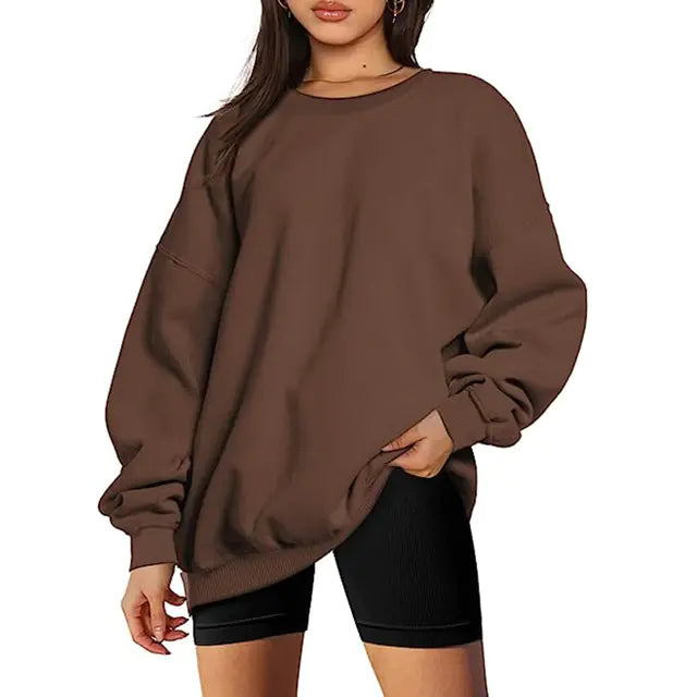 Women's Round Neck Long Sleeve Pullover Sports Hoodie
