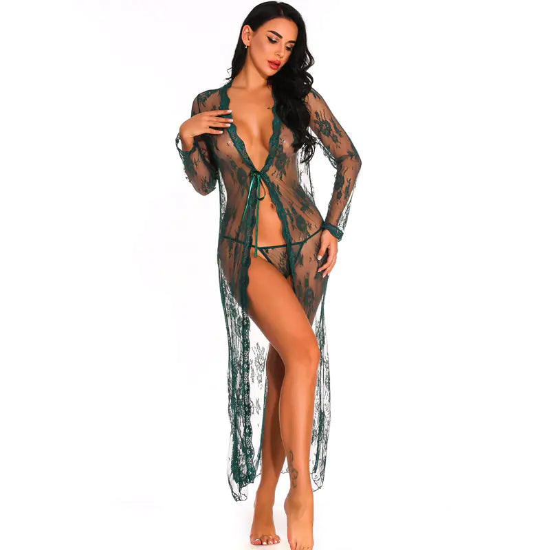 Amazon Homewear Sexy Sheer Long Sleeve Lace Dress