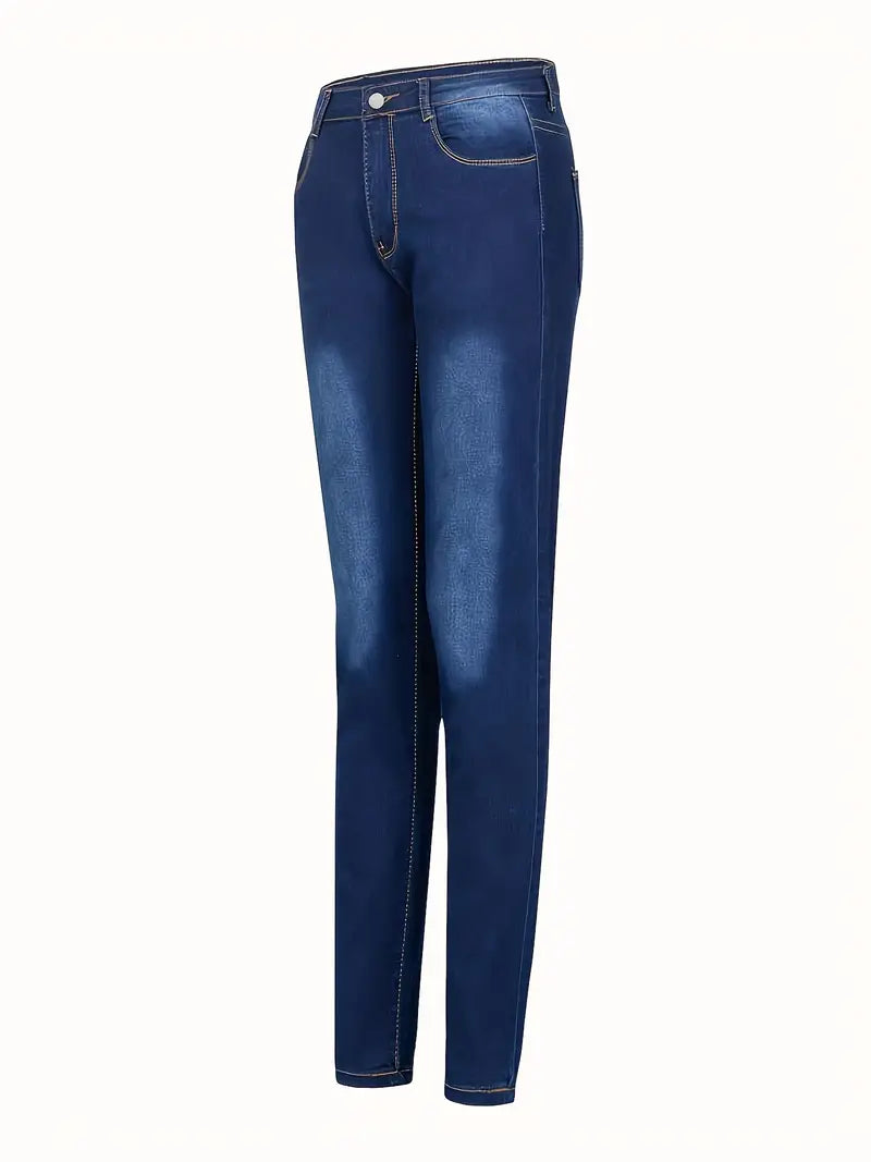 Blue High Waist Skinny Jeans with Casual Slash Pockets