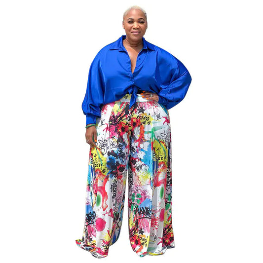 Autumn Women's Printed Long Sleeve Shirt & Trousers Set