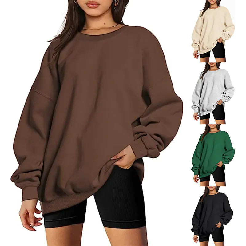 Women's Round Neck Long Sleeve Pullover Sports Hoodie