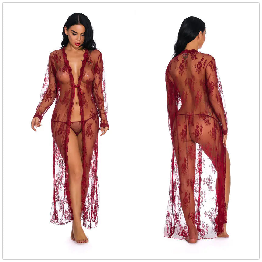 Amazon Homewear Sexy Sheer Long Sleeve Lace Dress