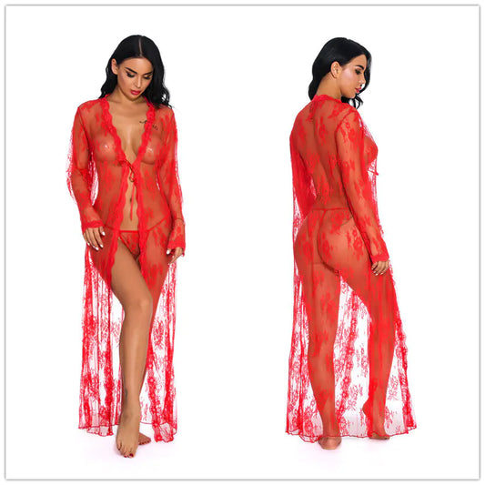 Amazon Homewear Sexy Sheer Long Sleeve Lace Dress