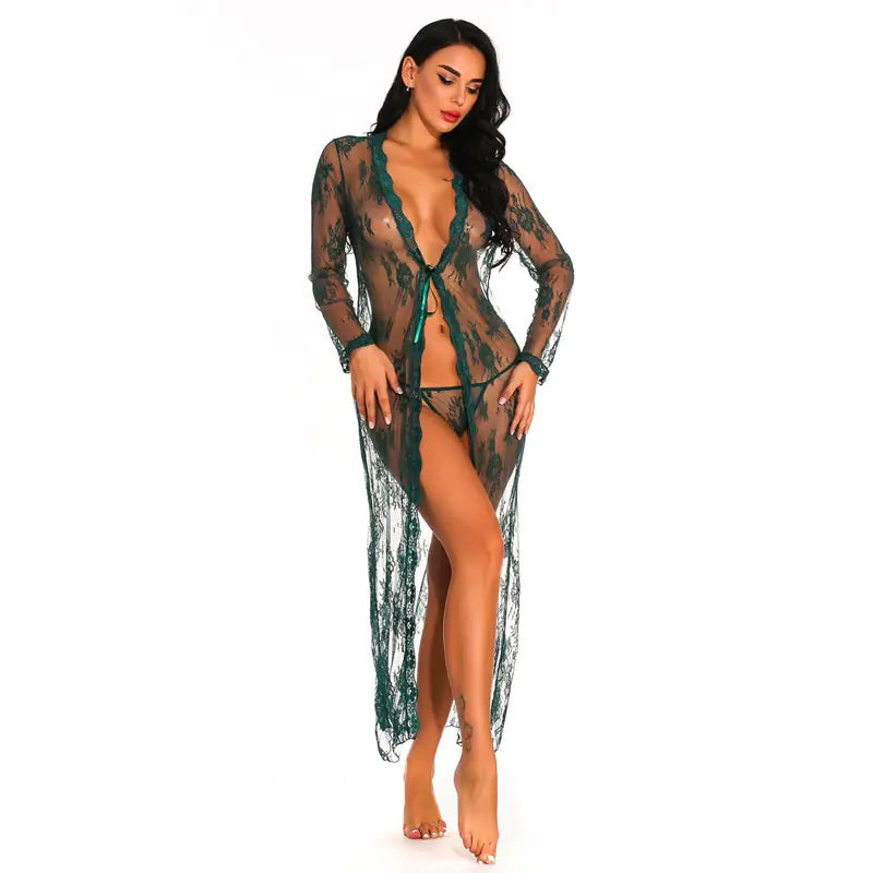 Amazon Homewear Sexy Sheer Long Sleeve Lace Dress