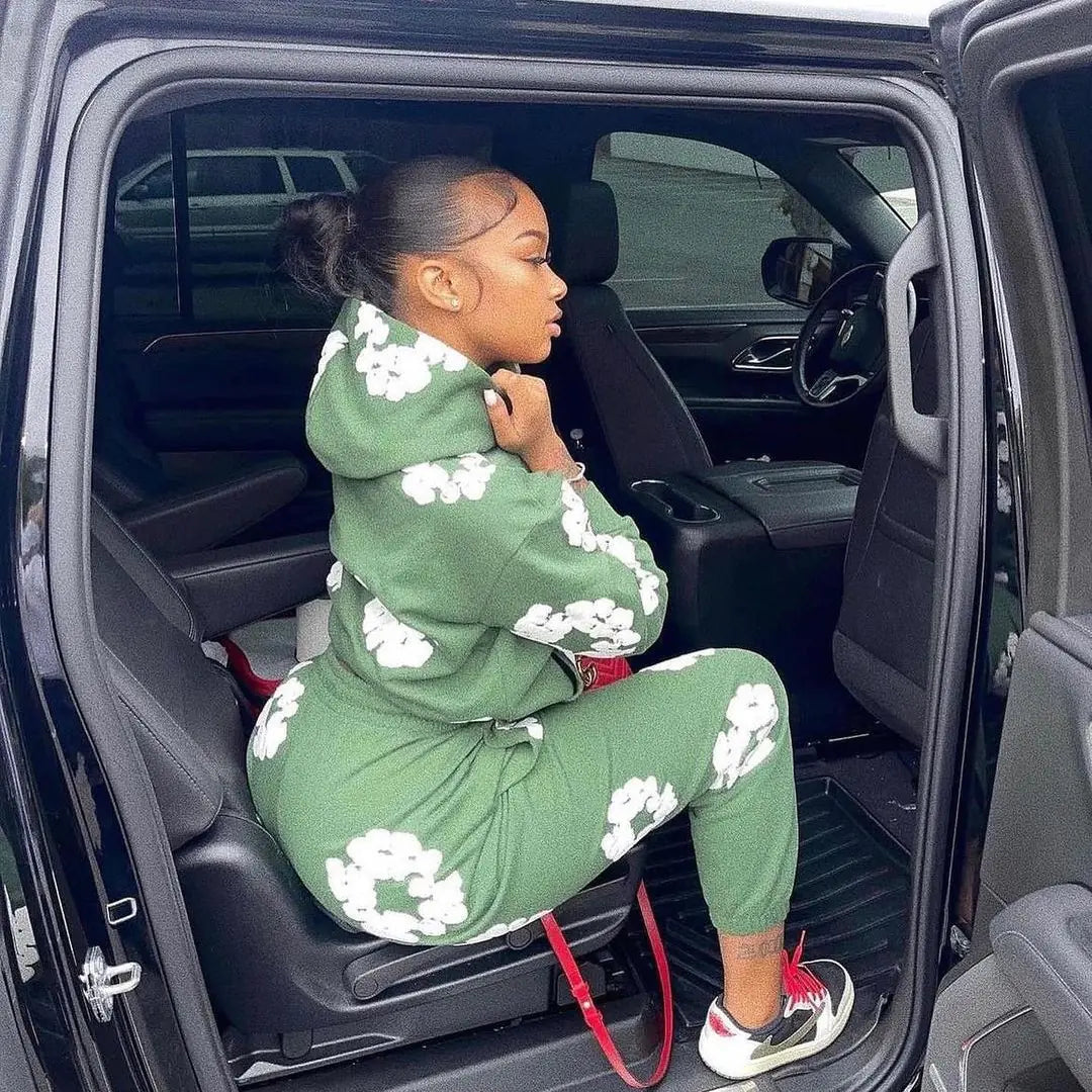 XS0021 2023 Fall Winter Floral Sweatshirt Set
