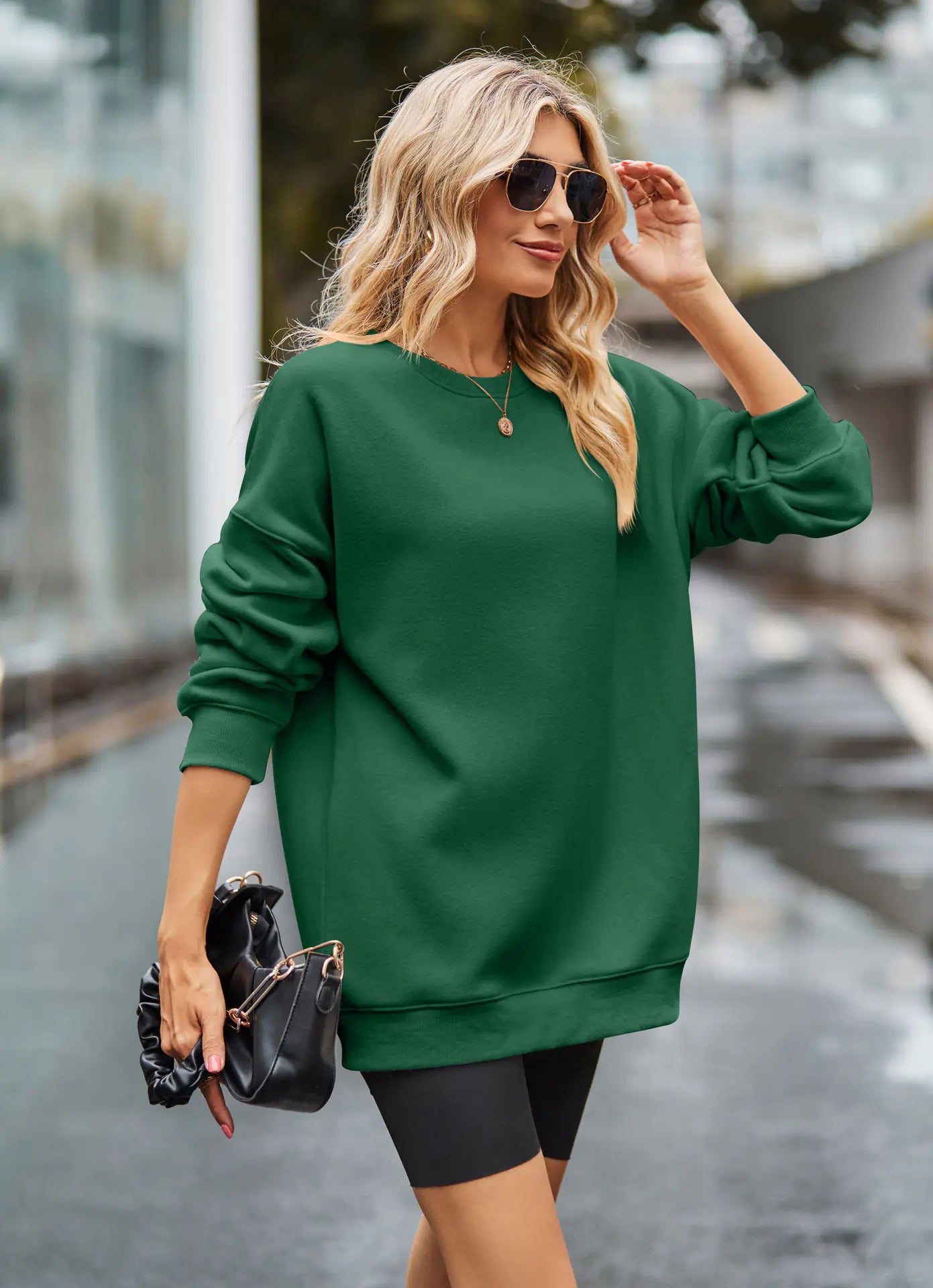 Women's Round Neck Long Sleeve Pullover Sports Hoodie