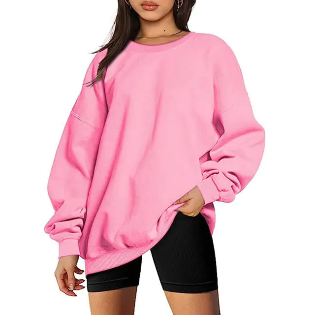 Women's Round Neck Long Sleeve Pullover Sports Hoodie
