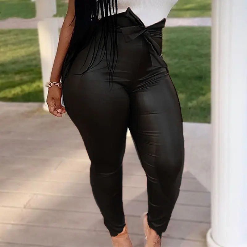 Casual Solid Color Leather Pants for Autumn and Winter