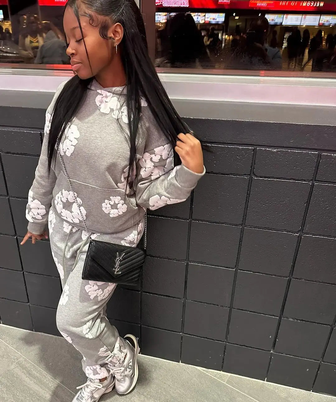 XS0021 2023 Fall Winter Floral Sweatshirt Set