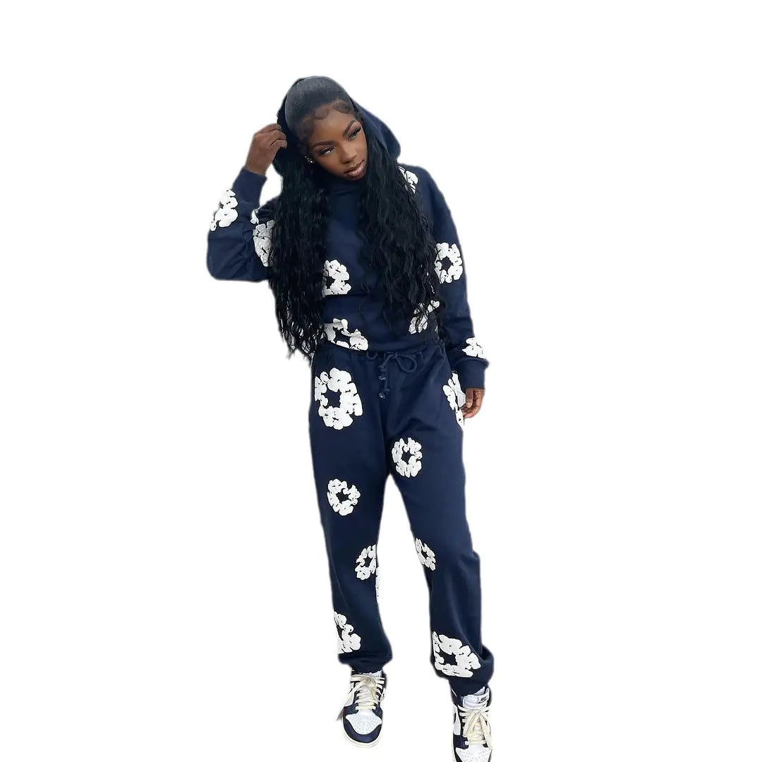 XS0021 2023 Fall Winter Floral Sweatshirt Set