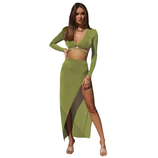 2024 Autumn Winter Women's Long Sleeve V-Neck Outfit