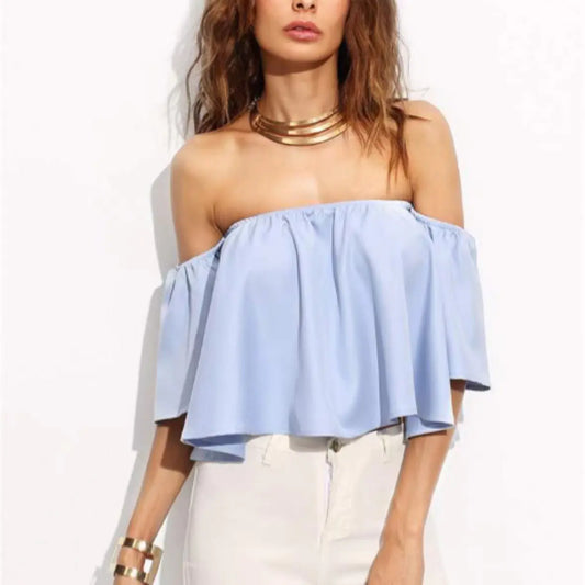 Off-Shoulder Chiffon Top with Wrap Design