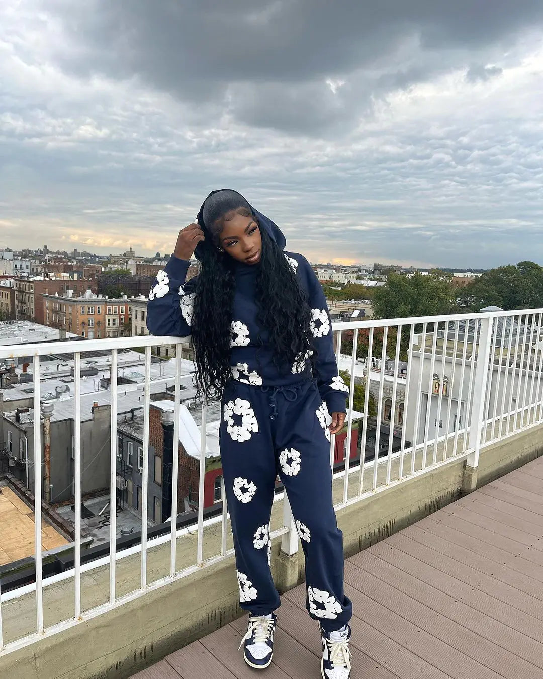 XS0021 2023 Fall Winter Floral Sweatshirt Set