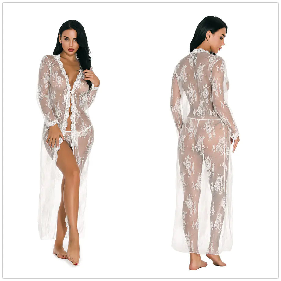 Amazon Homewear Sexy Sheer Long Sleeve Lace Dress