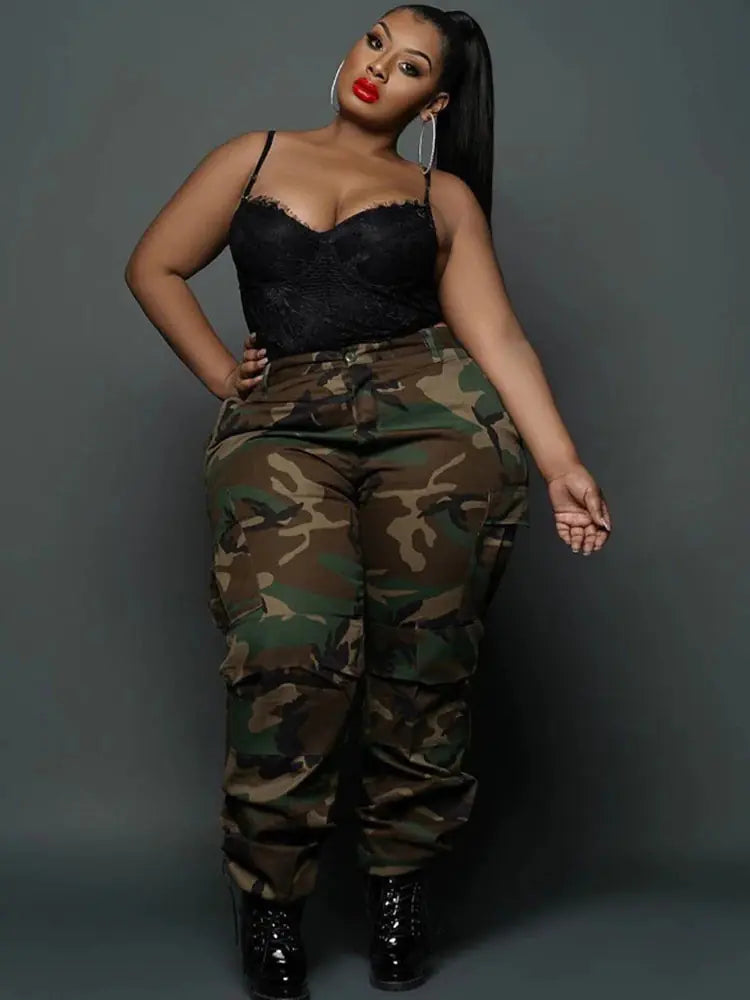 Plus Size Camouflage Cargo Jogging Trousers for Women