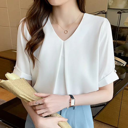 New French Style Women's V-Neck Short Sleeve T-Shirt