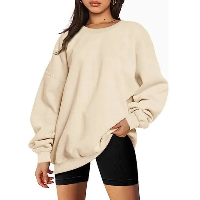 Women's Round Neck Long Sleeve Pullover Sports Hoodie