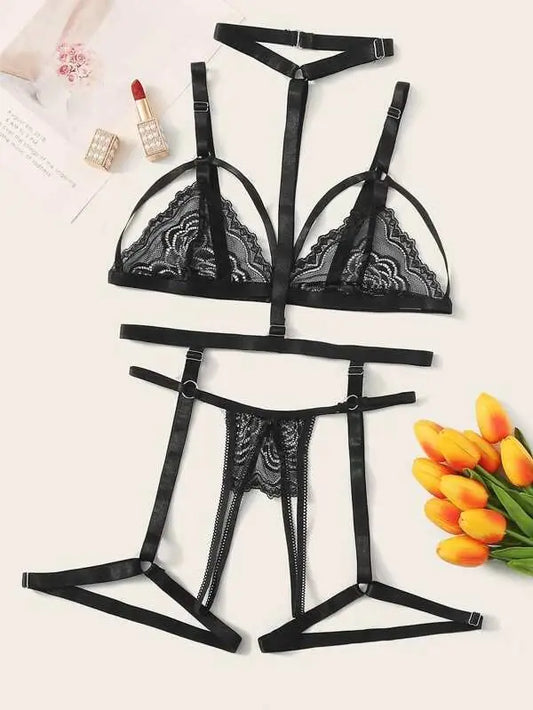 New 3-Piece Sexy Lingerie Set with Bra, Panties, and Garter