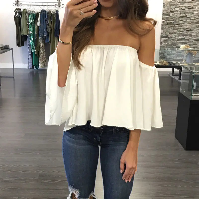 Off-Shoulder Chiffon Top with Wrap Design
